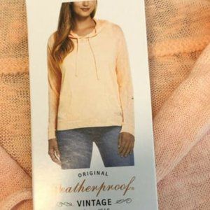 Weatherproof Vintage Womens Slub Hoodie Pullover S Peach Knit Kangaroo Pouch